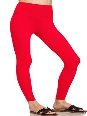 Zenana Super Soft Brushed Microfiber wide waistband leggings Ruby Red S-XL